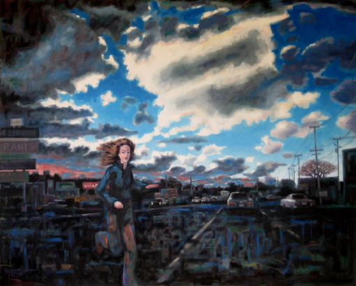 girl in traffic painting
